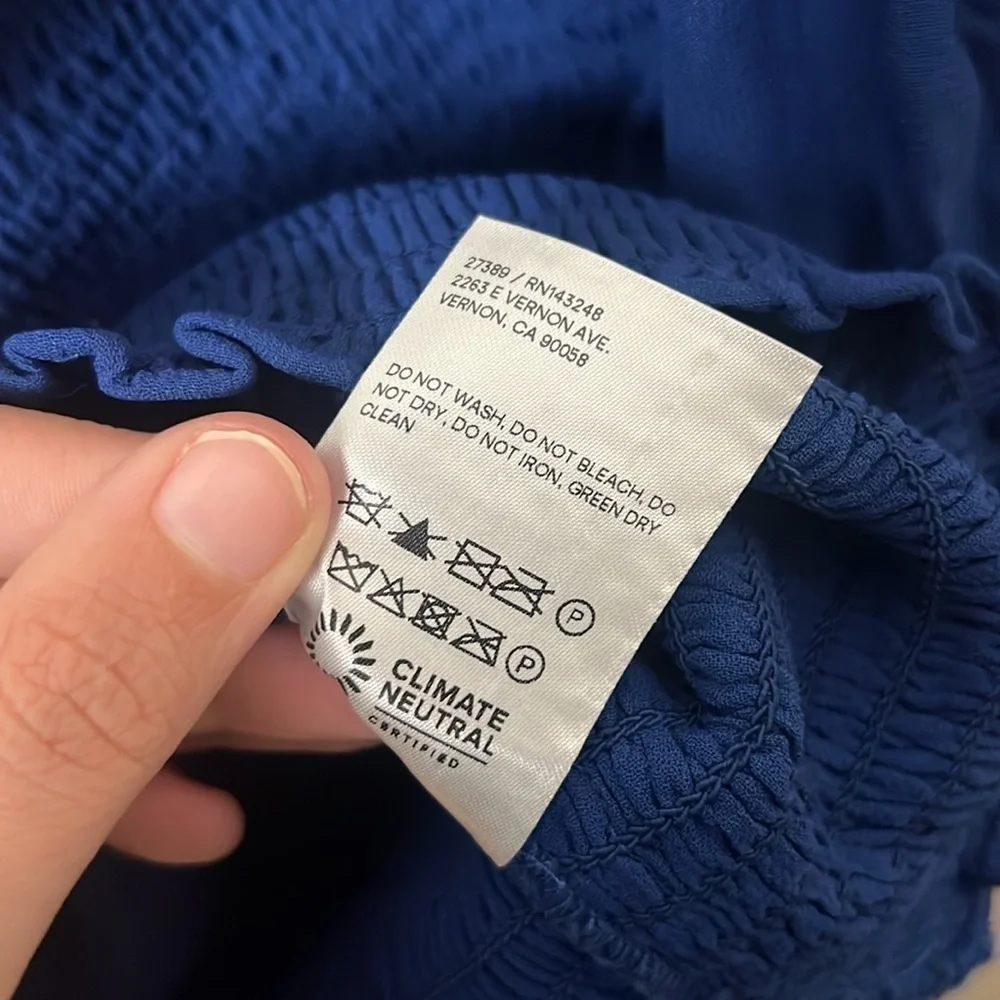Reformation Royal Blue Smocked Long Sleeve Blouse